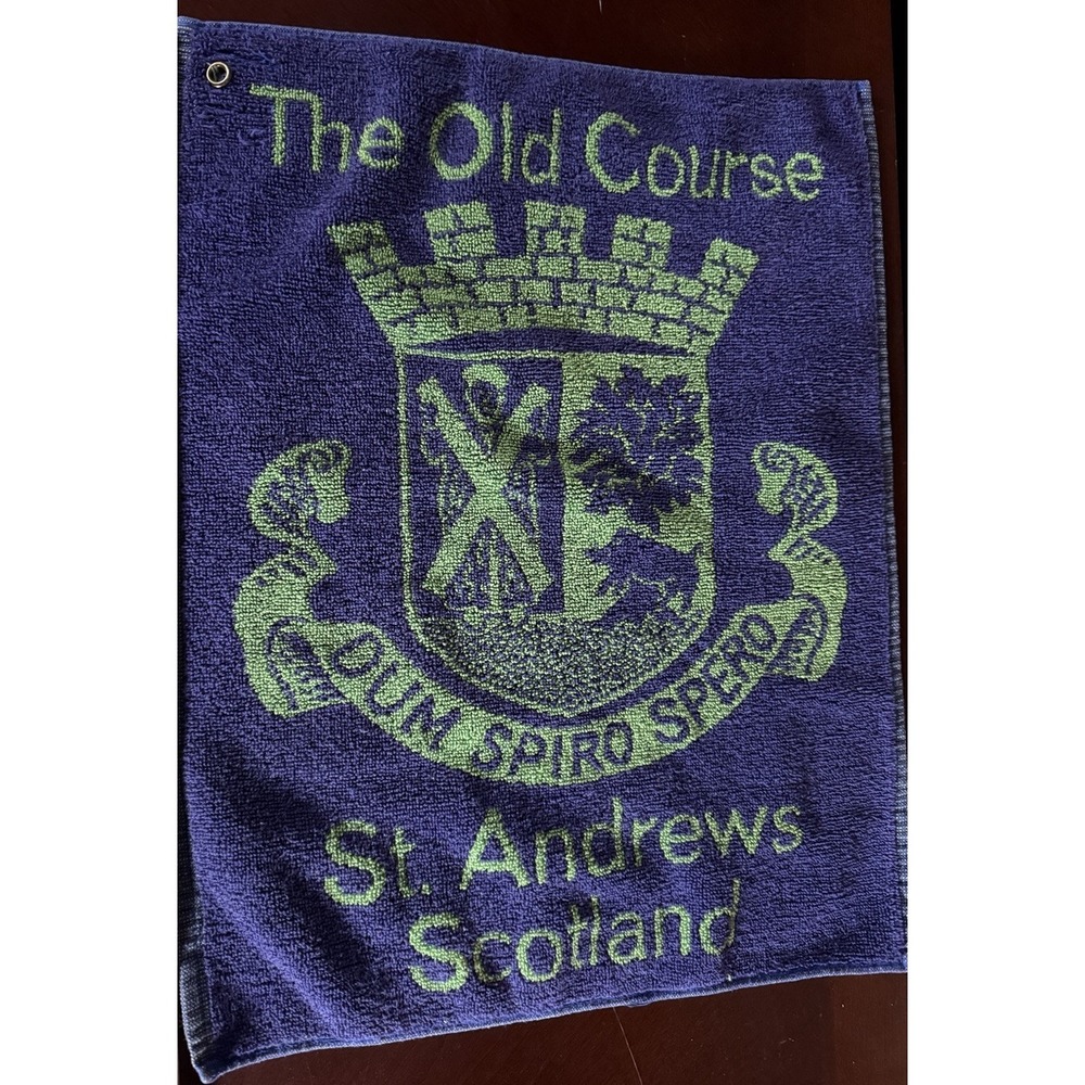St Andrews Old Course Golf Towel Blue/Green Scotland Crest Dum Spiro Spero Vtg